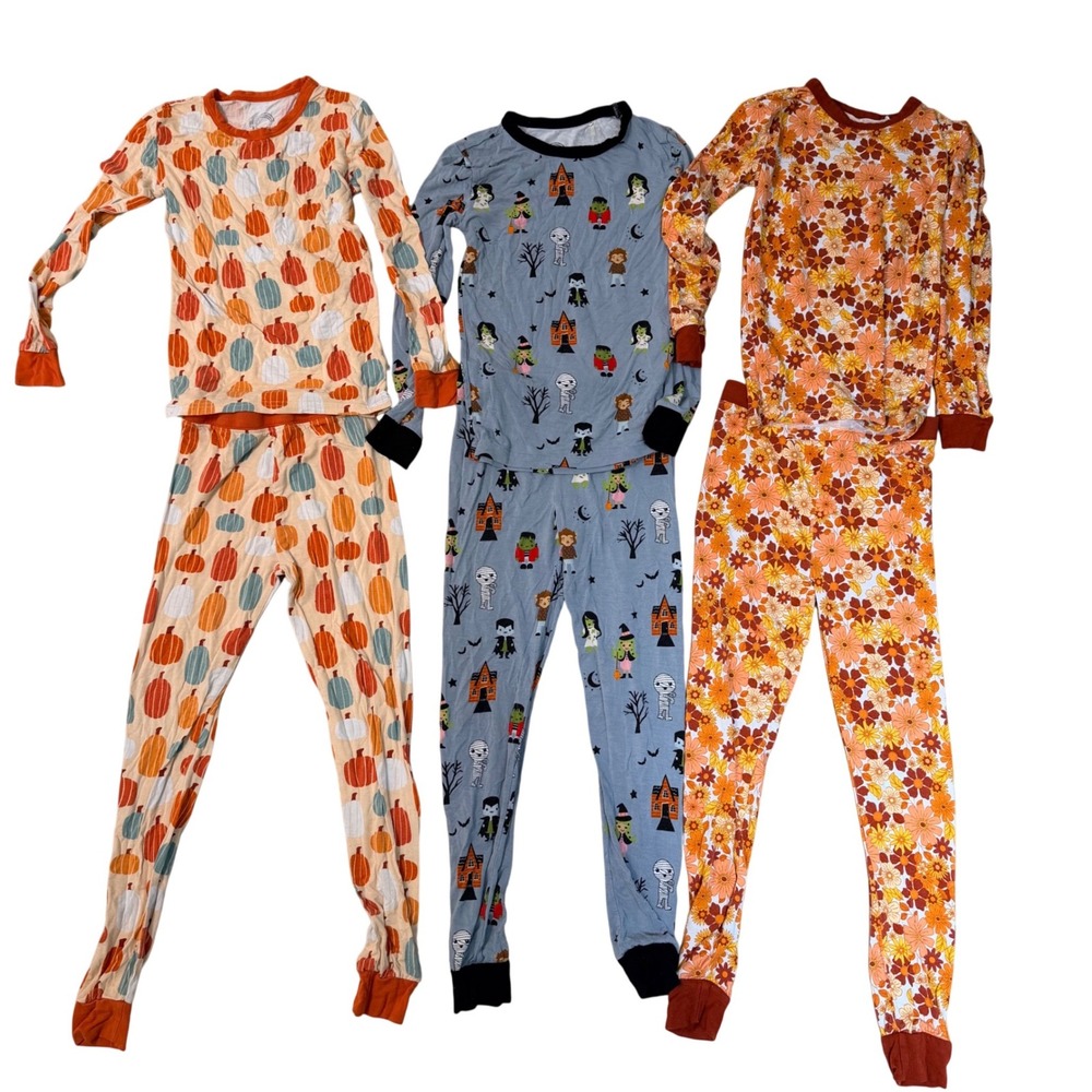 Emerson and Friends Kids Bamboo Pajama Bundle of 3 Halloween Pumpkin Floral 6/7T